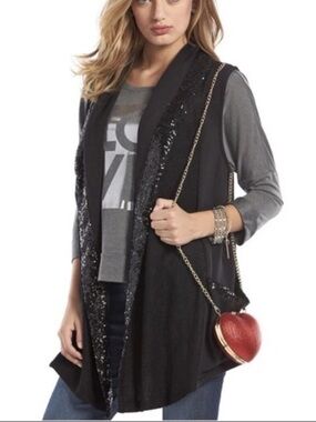 NWT Juicy Couture Long Duster Size M SEQUINS POCKETS Cardigan Sweater Vest